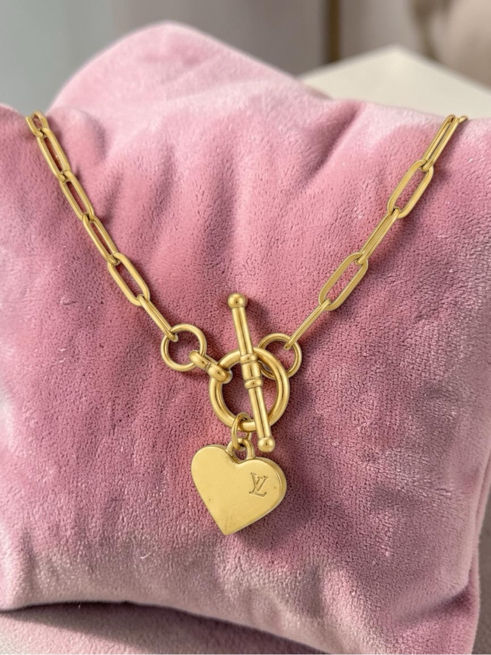Louis Vuitton Upcycled Double sided LV heart ❤️ charm toggle necklace